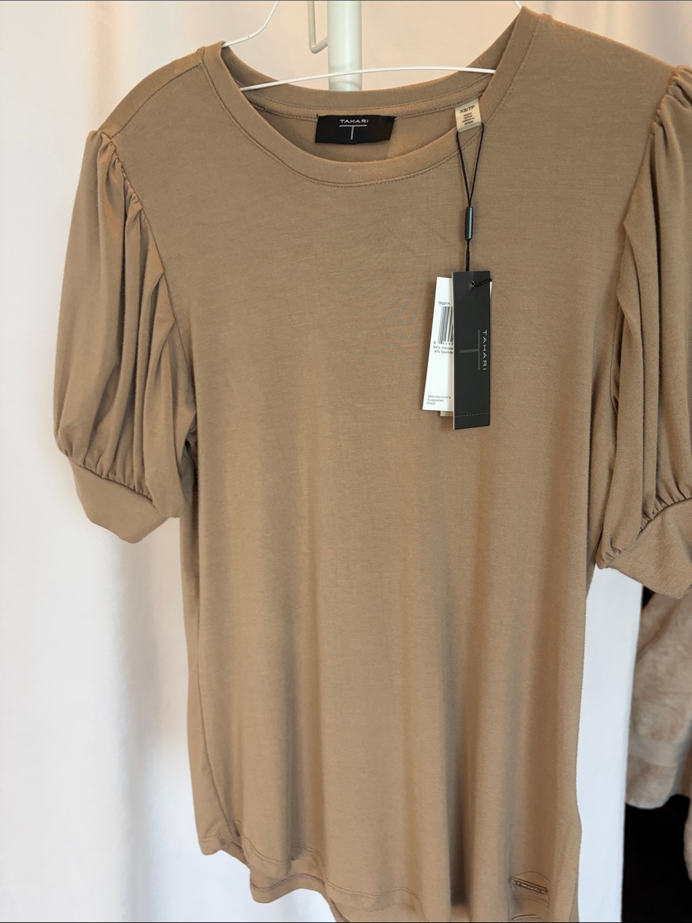 Tahari Tan Short Puff Sleeve Tee-XS